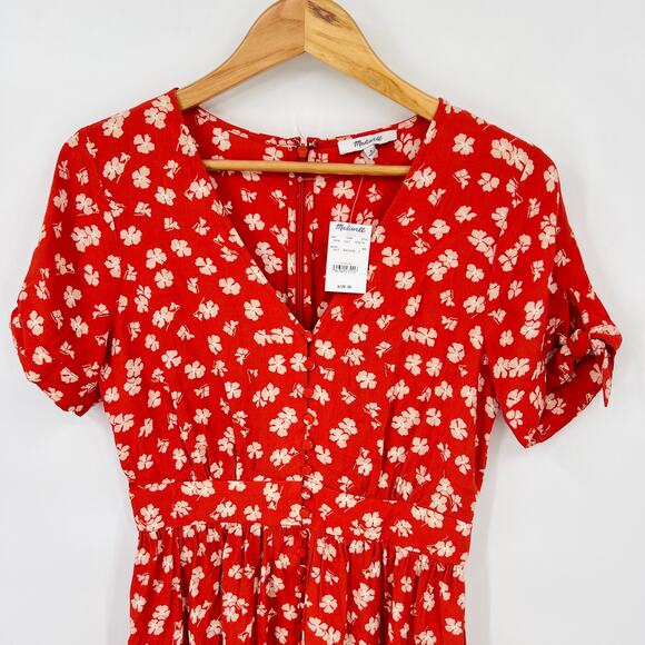 NWT $128 Madewell AO276 Button-Front Tie-Sleeve Retro Dress Size 2 - Picture 4 of 7
